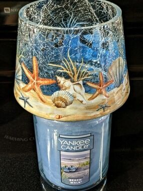 Yankee Candle Coastal Water & Seashells Crackle Glass Shade Candle Topper NIB